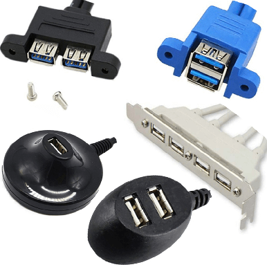 Two USB 2.0 A Male To Dual USB 2.0 A Female Connector Cable