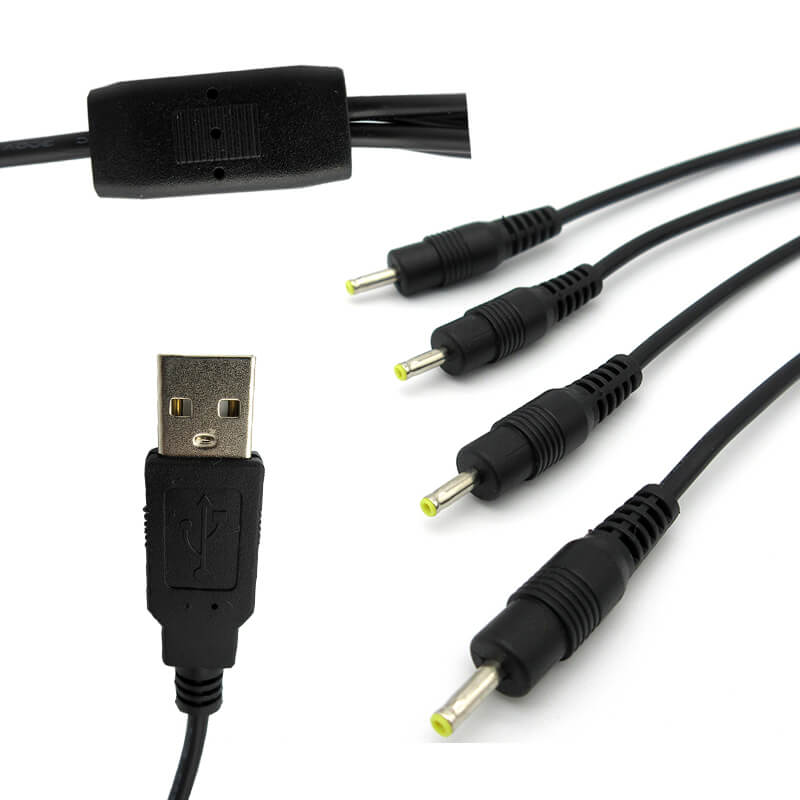 USB 2.0 A Male Connector To 4PCS 2.5*0.7 DC Plug Cable