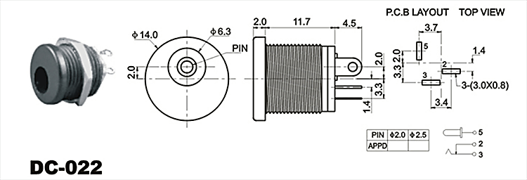 5.5MM*2.1MM Panel Mount DC Power Jack