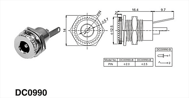 5.5*2.1MM or 2.5MM Pin Size Panel Mount DC Power Jack